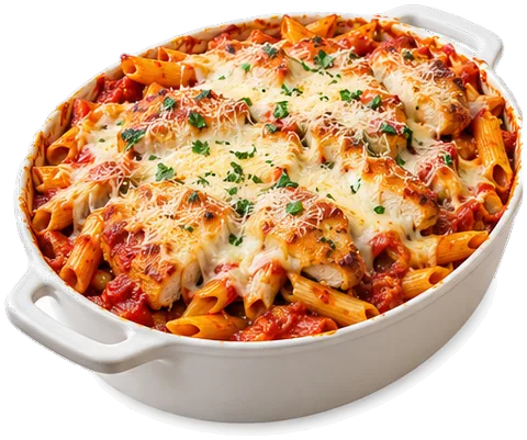 Chicken Parmesan Casserole with pasta sauce with its ingredients