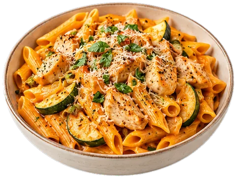 Chicken Penne alla Vodka with its ingredients