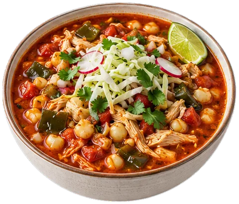 Chicken Pozole Soup with its ingredients