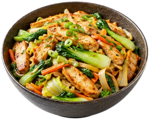 Chicken Rice Noodle Stir-Fry with its ingredients