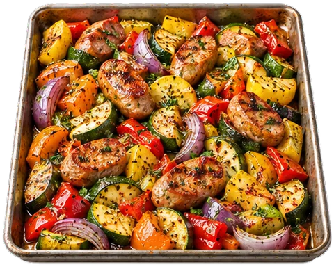 Chicken Sausage Vegetable Sheet Pan with its ingredients