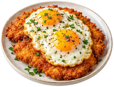 Chicken Schnitzel with eggs with its ingredients