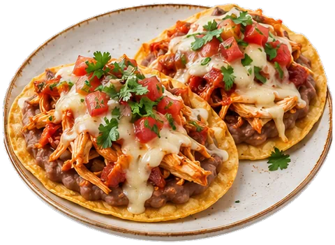 Chicken Tostadas with tortillas with its ingredients