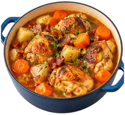 Chicken Vegetable Stew with bacon with its ingredients