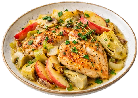 Chicken with Leeks and Apples with its ingredients