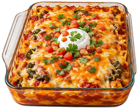 Chile Relleno Casserole with enchilada with its ingredients