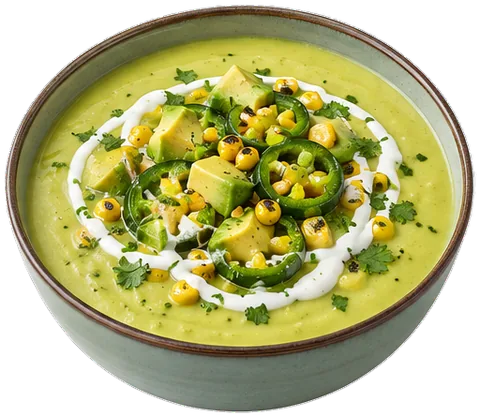 Chilled Avocado Corn Soup with its ingredients