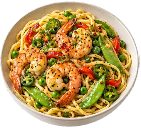 Chilli Prawn Linguine with its ingredients
