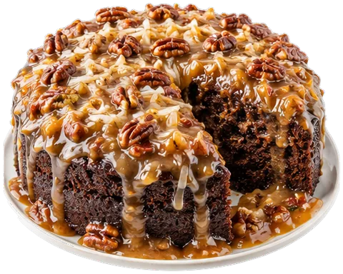 Chocolate Cake With Coconut Pecan Sauce with its ingredients