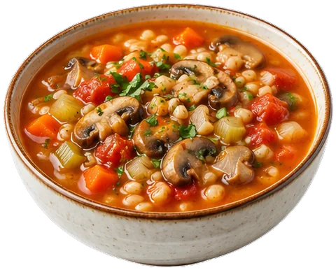 Chunky Vegetable Barley Soup with its ingredients