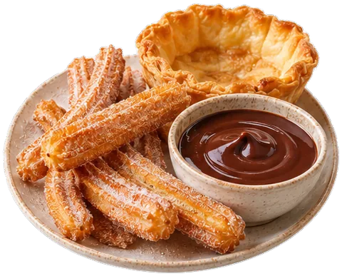 Churros with Chocolate Sauce with pie crust with its ingredients