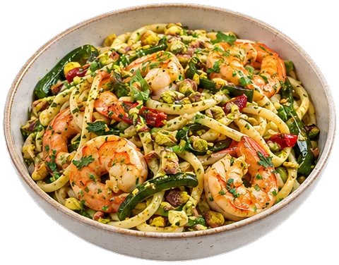 Cilantro Pistachio Shrimp Pasta with its ingredients
