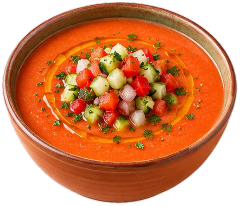 Classic Spanish Gazpacho with its ingredients