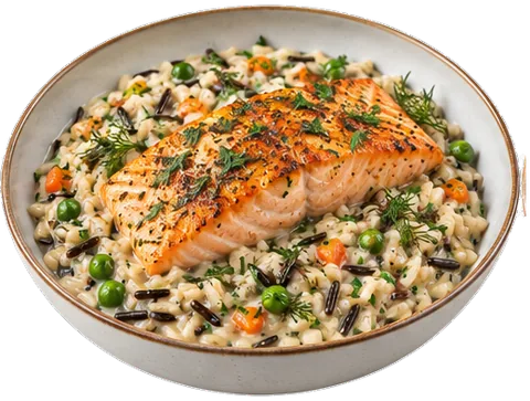 Coconut Wild Rice Salmon Risotto with its ingredients