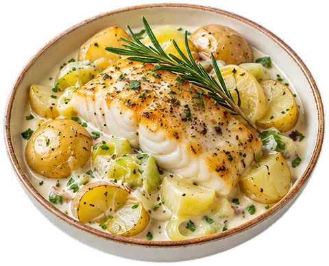 Cod and Potatoes in Rosemary Cream Sauce with its ingredients