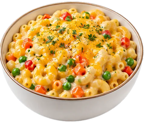 Confetti Mac and Cheese with its ingredients