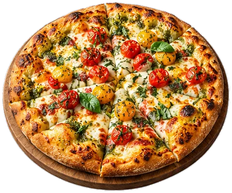 Corn Tomato Pesto Pizza with its ingredients