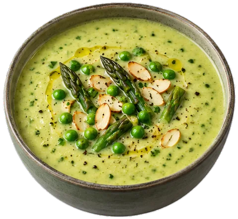 Creamy Asparagus Pea Soup with its ingredients