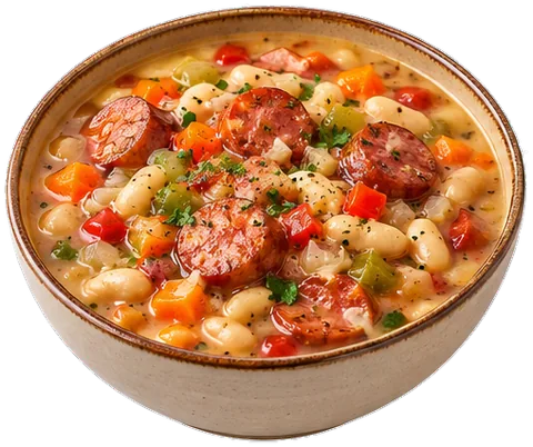 Creamy Bean and Sausage Soup with its ingredients