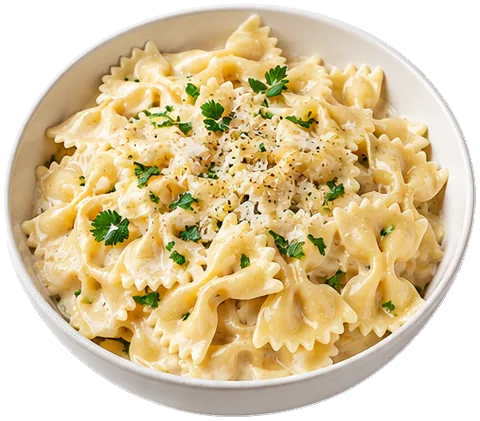 Creamy Bow Tie Pasta with its ingredients