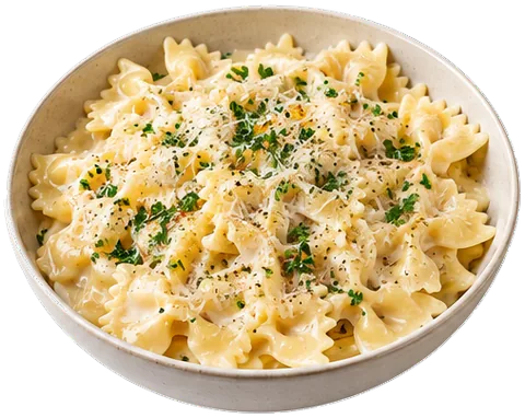 Creamy Bow Tie Pasta with whipped with its ingredients