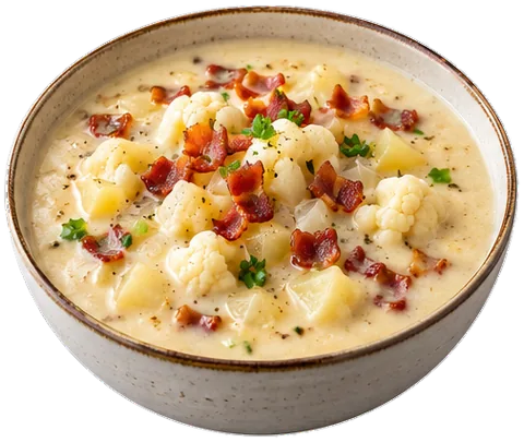 Creamy Cauliflower Soup with bacon with its ingredients