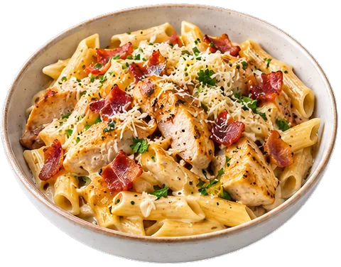 Creamy Chicken Bacon Pasta with its ingredients