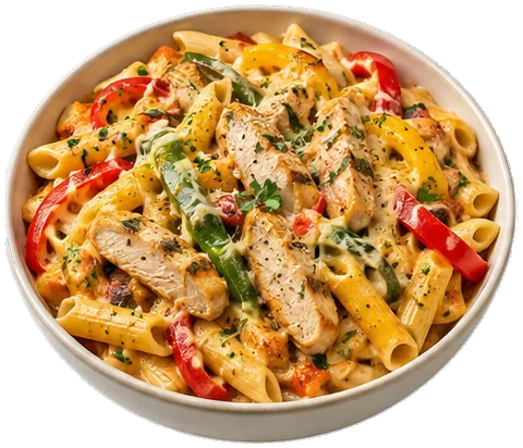 Creamy Chicken Fajita Pasta with its ingredients