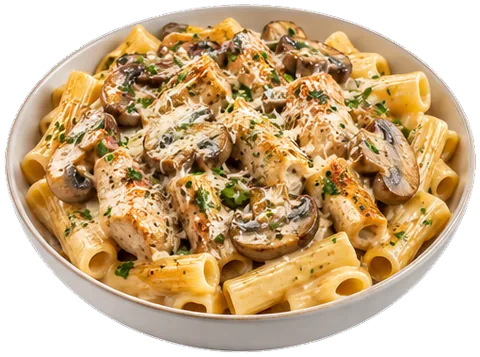 Creamy Chicken Marsala Rigatoni with its ingredients