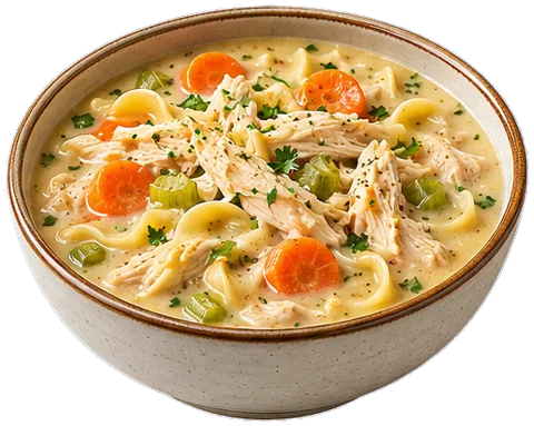 Creamy Chicken Noodle Soup (5 servings) with its ingredients