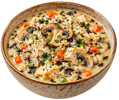 Creamy Chicken Wild Rice Soup with its ingredients