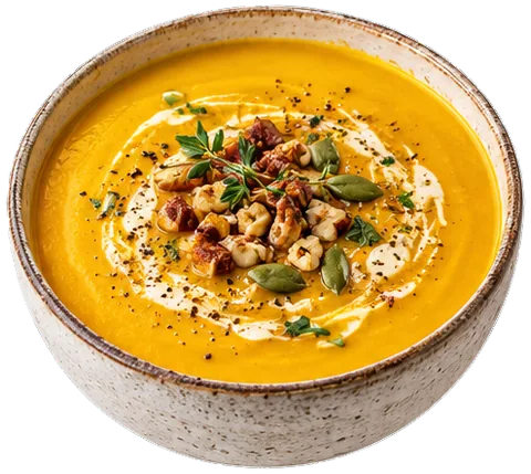 Creamy Kabocha Squash Soup with its ingredients