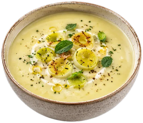 Creamy Leek Soup with its ingredients