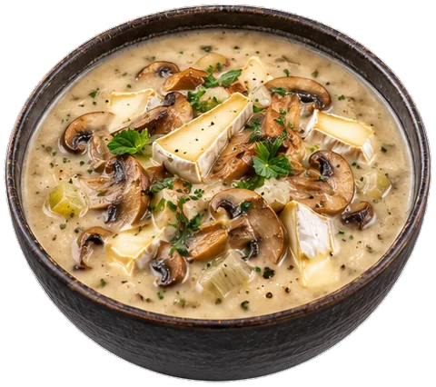 Creamy Mushroom Brie Soup with its ingredients