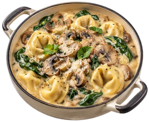 Creamy Mushroom Spinach Tortellini with its ingredients