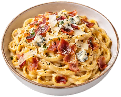 Creamy Pasta Carbonara with its ingredients