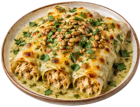 Creamy Poblano Chicken Enchiladas with its ingredients