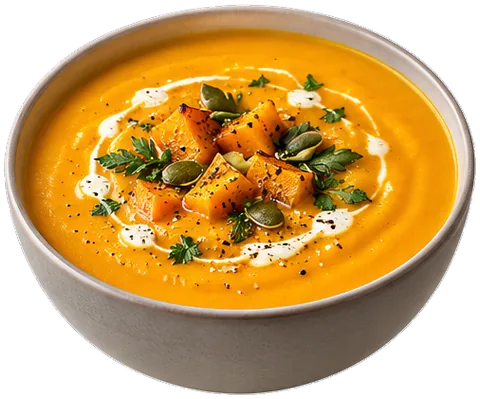Creamy Pumpkin Soup with its ingredients
