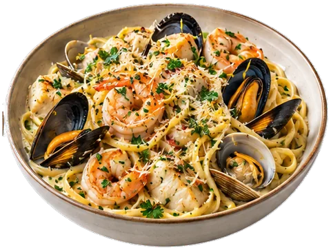 Creamy Seafood Carbonara with its ingredients