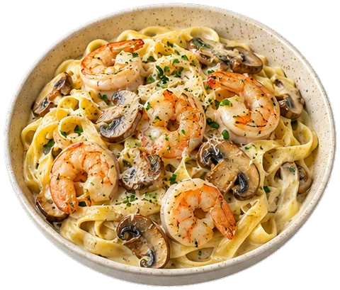 Creamy Shrimp Mushroom Pasta with its ingredients