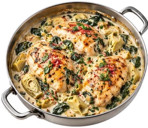 Creamy Spinach Artichoke Chicken with heavy cream with its ingredients