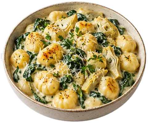 Creamy Spinach Artichoke Gnocchi with its ingredients
