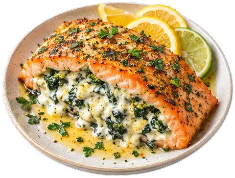 Creamy Spinach Stuffed Salmon with its ingredients