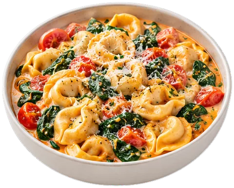 Creamy Spinach Tomato Tortellini with its ingredients