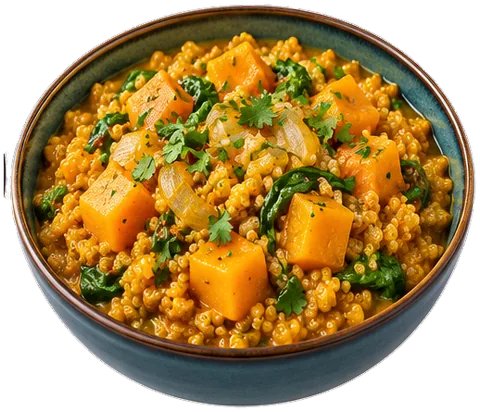 Creamy Squash Curry Quinoa with its ingredients