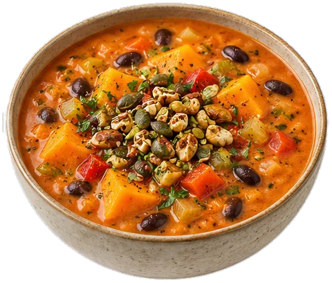 Creamy Sweet Potato Bean Soup with its ingredients