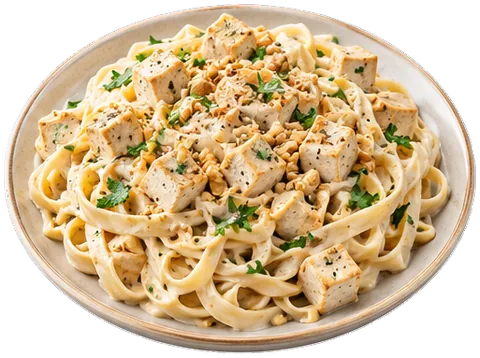 Creamy Tofu Alfredo Pasta with its ingredients
