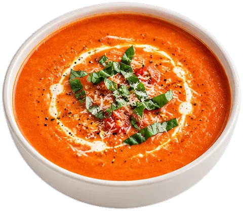 Creamy Tomato Basil Soup with its ingredients