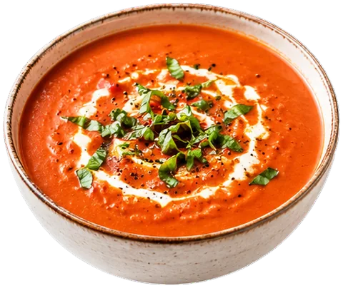 Creamy Tomato Basil Soup with fresh tomatoes with its ingredients