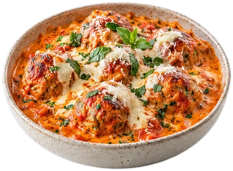 Creamy Tomato Meatballs with its ingredients